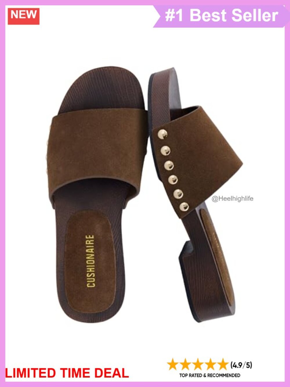Genuine Leather Suede Slide Sandals Studded Block Heel Slip On Women's